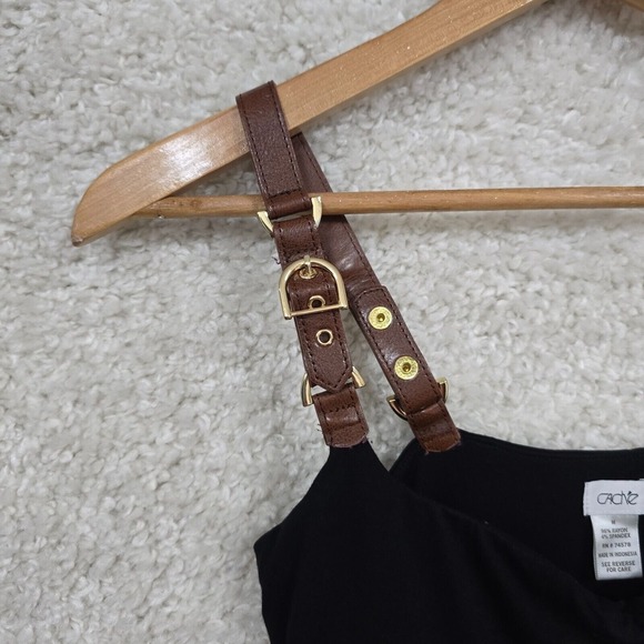 Cache‎ Womens Babydoll Mini Dress Buckle Strap Black Size M Y2K Steampunk - Picture 4 of 14